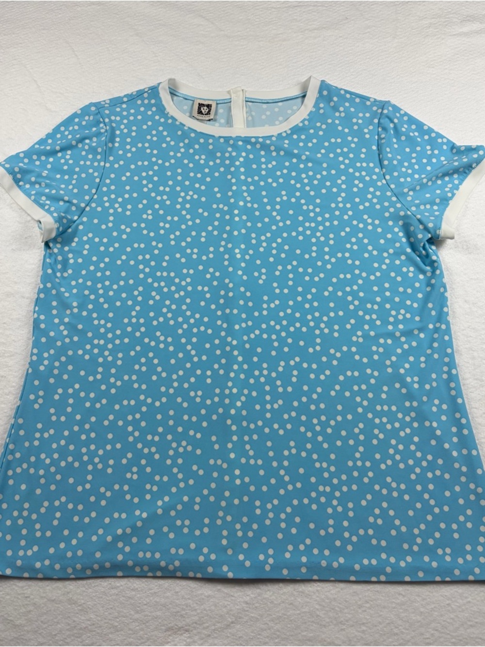 Anne‎ Klein Light Blue Polka Dot Top with White Trim